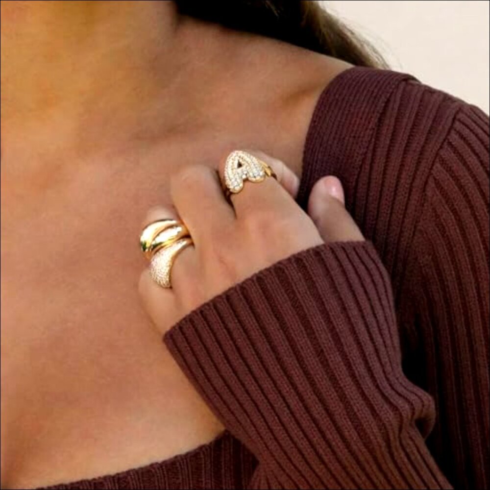 14k Gold Plated Adjustable Statement Ring With Pa… - image 4